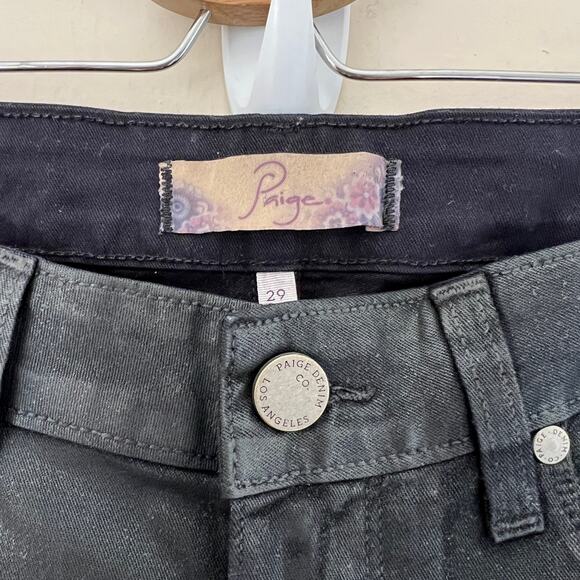 PAIGE Peg Skinny Coated Jeans in Pandora Black Size 29 - Picture 3 of 13